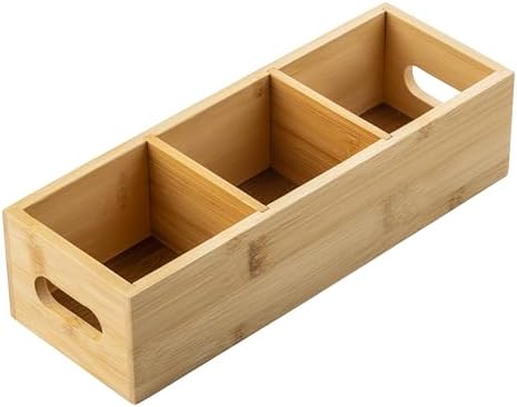 TableCraft Bamboo 3-Compartment Tea Bag Holder with Handles – Removable Dividers, 10 x 3.5 x 2.5 Inches, Stylish Bamboo Tea Organizer for Tea Bags, Packets, and Small Essentials image 3