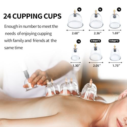 Cupluw Cupping Set, 24 Cups Cupping Kit for Massage Therapy, Chinese Cupping Therapy Set with Magnetics, Professional Vacuum Cupping Set for Cellulite Reduction Muscle Pain Relief with Manual Pump