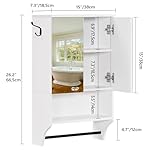 Bathroom Wall Cabinet with Mirror, Medicine Cabinet with 2 Door and Adjustable Shelf, Wall Mounted Over The Toilet Storage Cabinet with Towel Bar for Bathroom Laundry Room Kitchen, White - Image 3