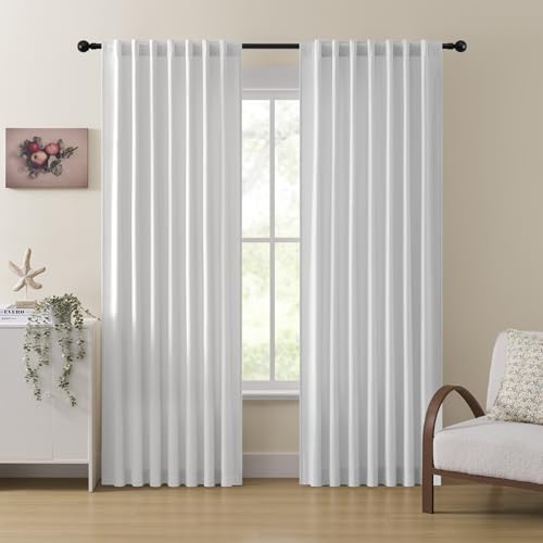Miss SELETEX Velvet Curtains 84 inches - White Blackout Thermal Insulated Window Drapes for Living Room Back Tab Luxury Home Decor Curtains for Bedroom Sliding Door W52 x L84 2 Panels.