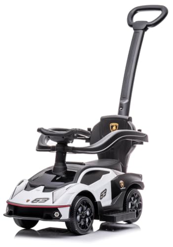 sun baby Jeździk pchacz dla dzieci Lamborghini Essenza SCV12, efekty dźwiękowe, schowek, pchacz sterujący kierownicą, wysuwane podparcie na stopy (Biały)