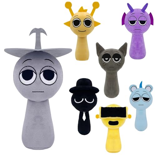 DHINCHANSAIB Sprunki Plush - Peluches Sprunki Wenda y Gris de 25,4 cm, suaves y divertidos peluches para cumpleaños de fans y amigos (gris claro)