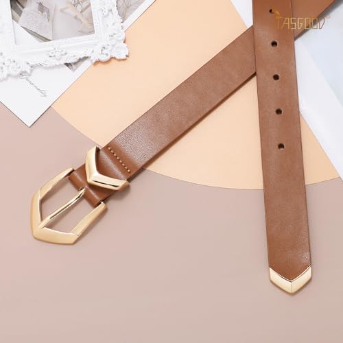 JASGOOD Women Plus Size Leather Belt Trendy Ladies Belt for Jeans Pants Dress with Gold Buckle3
