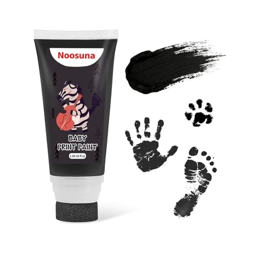 Noosuna Baby Hand and Footprint Ink with Sponge Head, Baby Safe Paint, 1.69 fl oz Non-Toxic and Washable, Dog Safe Paint for Paws Suitable for Babies and Pets, Newborn Memento, Black