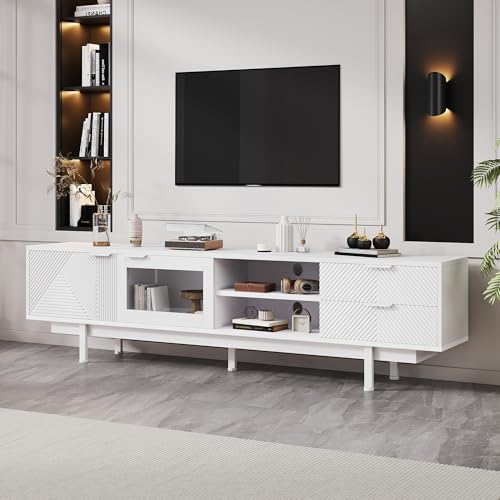 Mueble TV de madera blanco de 200x40x50.5 cm para salón moderno 6