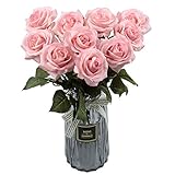 famibay 10pcs Artificial Flowers Rose Bouquets Vintage Fake Silk Rose Flowers with Leaf and Plastic Stem for Home Wedding Party Mother’s Day Garden Hotel Decoration Red