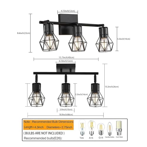 3-Light-Wall-Sconces-Lighting-with-Wire-Cage-Retro-Industrial-Bathroom-Vanity-Light-Fixtures-Over-MirrorBlack-Wall-Lights-for-Bathroom-Living-Room-Bedroom-Hallway-Kitchen 3 Light Wall Sconces Lighting with Wire Cage Retro Industrial Bathroom Vanity Light Fixtures Over MirrorBlack Wall Lights for Bathroom Living Room Bedroom Hallway Kitchen