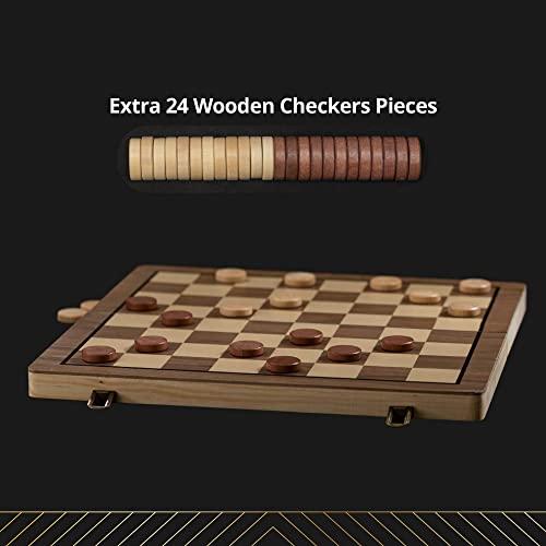 Playvibe P012A Wooden Chess Set 15'' - Checkers & Chess Board Game thumb #1