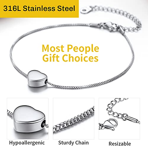 Chainshouse Box Chain Anklets For Women Teen Girls Stainless Steel Barefoot Jewelry Tiny Minimalist Summer Beach Foot Accessories, 1Mm Heart Ankle Bracelet, With 9-11" Extension, Send Gift Box #TOP2