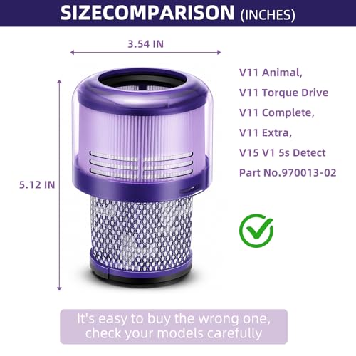 Image of V11 Vacuum Filters Replacement Compatible with Dyson V11 Animal V11 Torque Drive V11 Complete V11 Extra V15 Detect V15s Detect Submarine Vacuums, Compare to Part 970013-02, 4 Pack