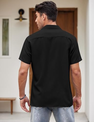 Image of COOFANDY Men's Vintage Bowling Shirt Short Sleeve Button Down Summer Cuba Beach Shirts