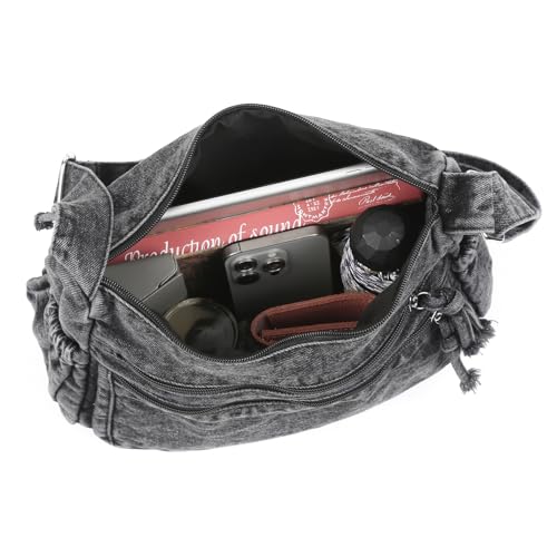 Image of ALUSBELL Large Denim Tote Bag for Women Lightweight Denim Purses Jean Shoulder Bag Retro Crossbody Handbags