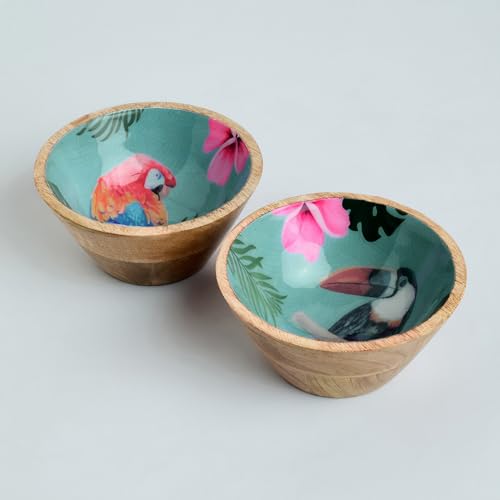 Image of SAAGA Mango Wood Nuts Bowl Set of 2-6 x 3 Inch Decorative Wooden Snack & Dry Fruit Bowls | Soup Serving Katori - Tourmaline Finish