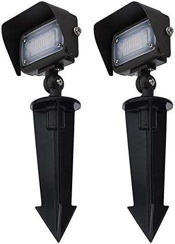 MarsLG Series-7 Low Voltage Compact 12W LED Landscape Flood Light with 1/2" Threaded Knuckle Mount, Ground Stake, and Glare Shield (2-Pack), Warm White 3000K, 36FL01WWx2