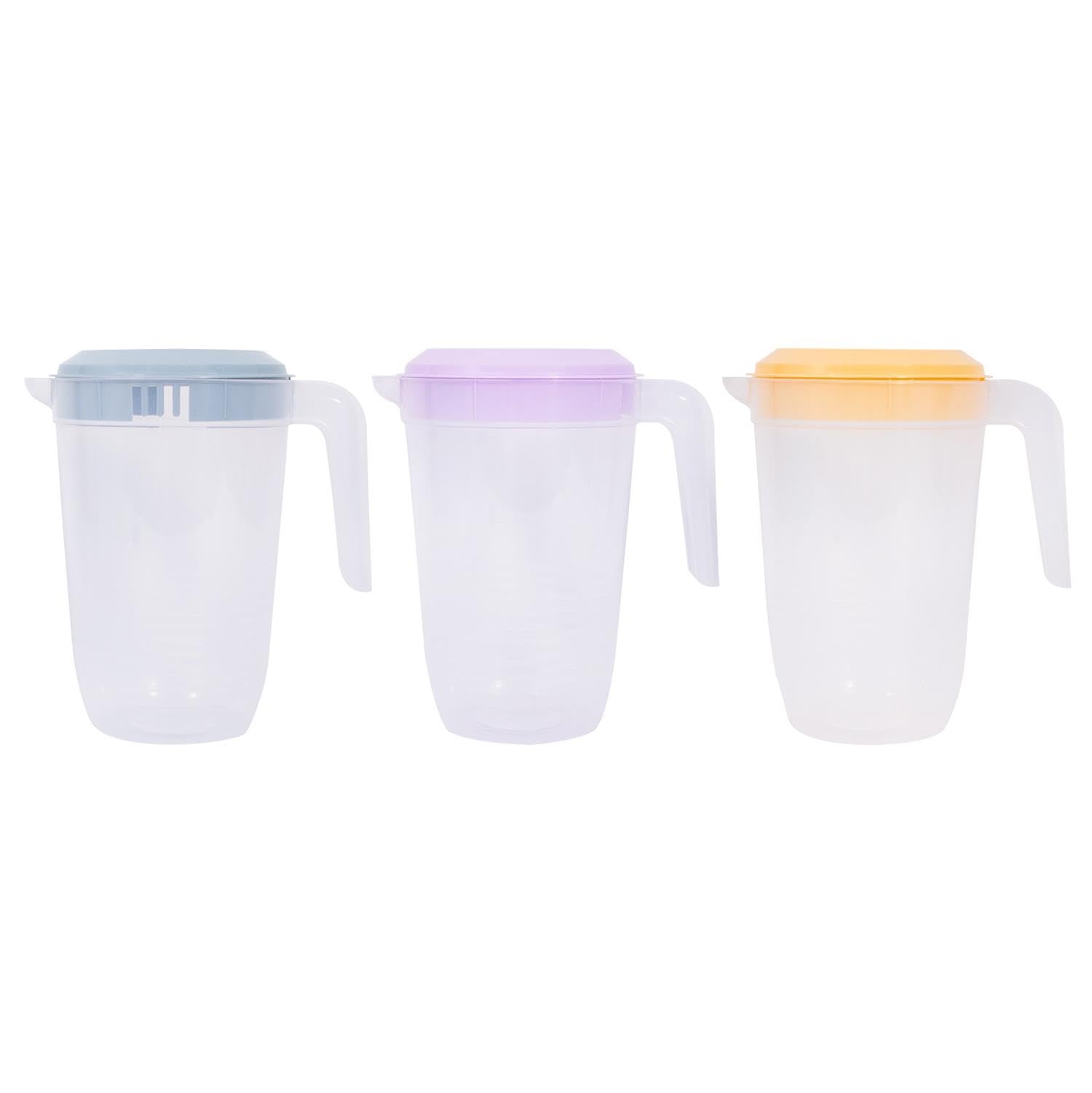 Yöl Grey, Purple, Yellow Pack Of 3 Drinking Jugs Colourful Pastel Pitchers Summer Garden Party Bbq Re-Usable Plastic Grey Yellow Purple