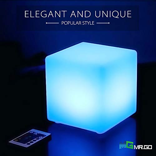Mr.Go 10-inch 25cm Rechargeable Color Changing LED Light Up Cube, 16 RGB Colors, 5 Level Dimming, Fun Romantic Mood Lamp Night Light Super Sturdy & Lightweight Waterproof for Indoor Outdoor Use