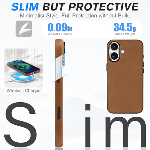 Image of SHIELDON Genuine Leather Case for iPhone 17 6.3 inch 2025, Crazy Horse Brown | Crazy Horse Leather, for MagSafe, Magnetic Wireless Charging, Metal Buttons, Camera Button, Camera Bezel, Shockproof, Slim