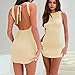 Wenrine Womens Summer Backless Mini Dress Tie Back Casual Sleeveless Slim Club Party Knit Tank Dresses Beige