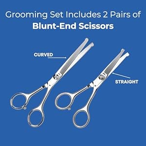 Pet Grooming Scissors Set With Round Tips For Dogs & Cats – Professional Grade Shears Safely Cut Through Dog or Cat Hair – Fur Trimming Made Easy – (Set of 2)