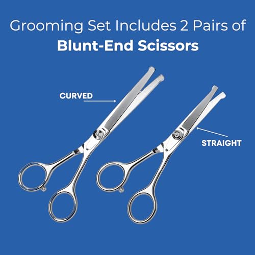 Pet Grooming Scissors Set With Round Tips For Dogs & Cats – Professional Grade Shears Safely Cut Through Dog or Cat Hair – Fur Trimming Made Easy – (Set of 2) Pet Grooming Scissors Set With Round Tips For Dogs & Cats – Professional Grade Shears Safely Cut Through Dog or Cat Hair – Fur Trimming Made Easy – (Set of 2)