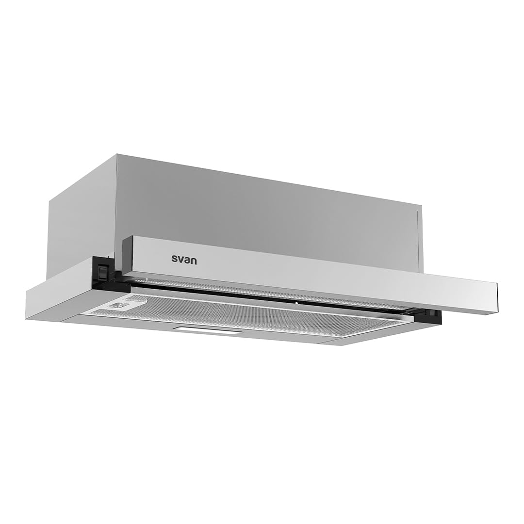 Svan Campana Extractora Telescópica 60cm Inox SCPE602AX. Potencia 66,5m3/h, 2 Velocidades, Control Manual, Filtro apto para Lavavajillas