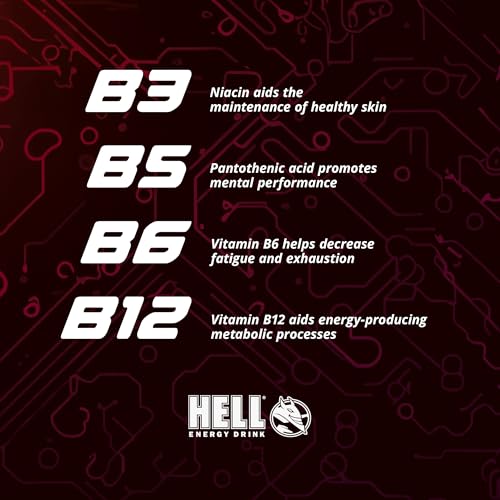 Hell Energy Drink A.I | 24 x 250ml Cans Multipack | 32mg/100ml Caffeine | Contains Vitamins B2 B3 B5 B6 B12 | Preservative Free | Vegan | Reduce Fatigue & Boost Energy