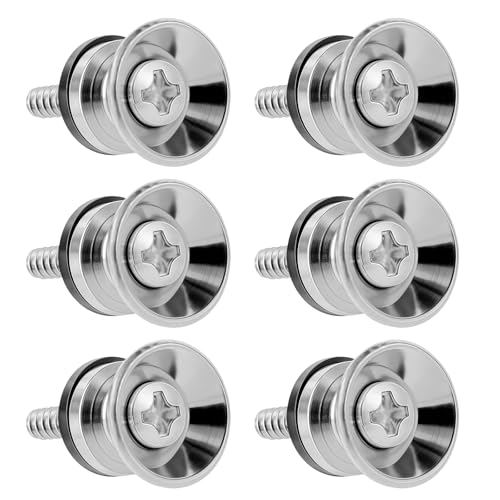 6PCS Metal Strap Buttons End Pins with Mounting Screws, Guitar Strap Buttons, Guitar Strap Locks, Metal End Pins Guitar Strap Lock Buttons for Acoustic Classical Electric Guitar Bass Ukulele (Silver)
