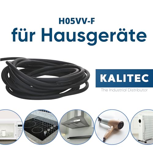5 Meter Kalitec H05VV-F Schlauchleitung 4x1,5 mm² I Stromkabel 4G1,5 mm2 mit Schutzleiter I PVC Kabel für Innenbereich I Elektrokabel schwarz I Lampenkabel flexibel I Gerätekabel 4 adrig