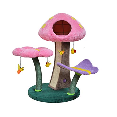 YMGW Mushroom House Arbre à Chat Géant, 3-Tiers Griffoir Grattoir en Sisal, Perches Plate-Forme et 4 Petite Abeille Balle, 50cm x 50cm x79cm Cover