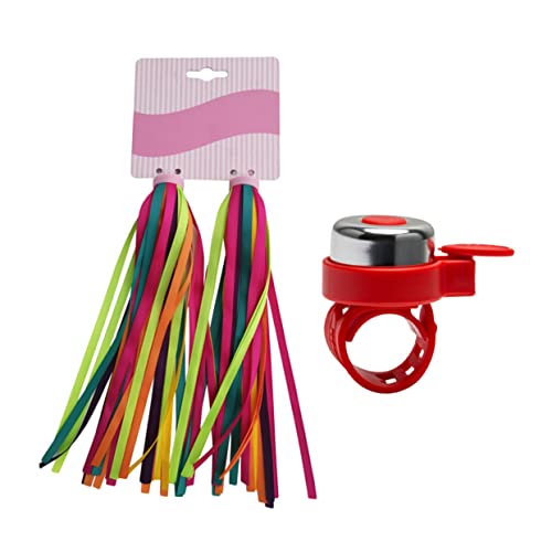 POPETPOP 2Pairs Bike Accessories Set with Streamers and Red Handlebar Bell Fun Decorations for Bicycles and Scooters Random Color Tassels