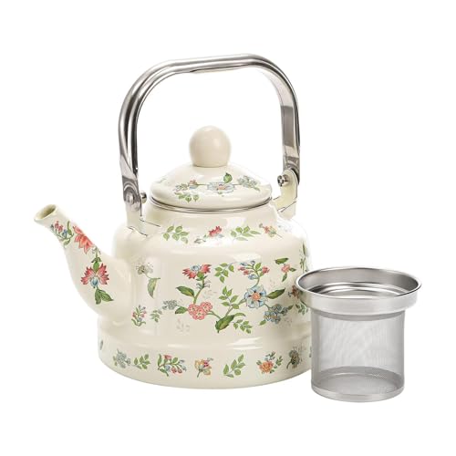Bothyi Enamel Water Kettle Turkish Teapot Multifunctional Sturdy Floral Enamel Pot Coffee Pot for Camping Hiking Picnic Home Outdoor