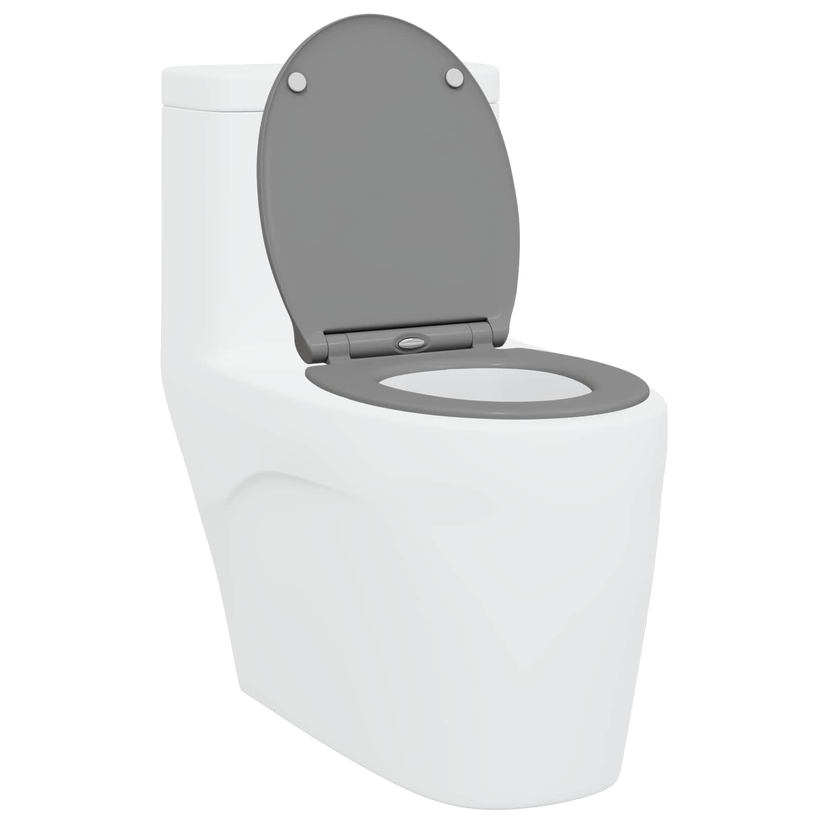 Sedile WC moderno in polipropilene grigio 47 x 37,5 x 3,8 cm, dal design sobrio e di facile montaggio per bagni interni.