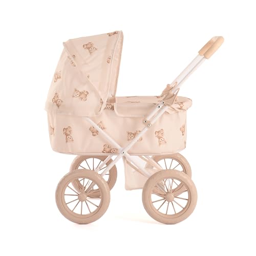 Roma Prams: Teddy My First Doll Pram - Beige & Bear, Convertible 2-in-1: Carry Cot & Seat, Push Stroller, Accessory, Dolls Up to 16.5", Kid-Toddler 2+ by Roma - Image 2