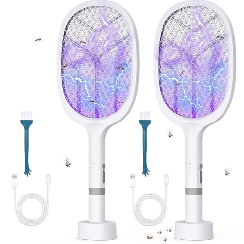 YOUBST Raquette Moustique Electrique - Raquette Electrique Insectes Rechargeable Tue Mouche Electrique, 2-en-1 Tapette Électrique & Lampe Anti Moustique Contre Moustiques, Mouches, Mites (Lot de 2)
