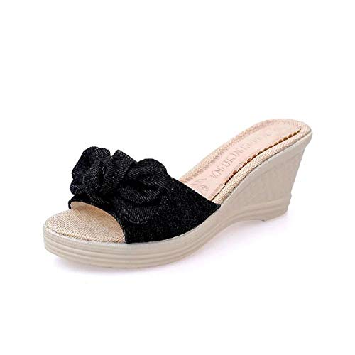 Nwarmsouth Chaussons de Douche Unisexe,Pantoufles à Talons Hauts avec Bouche de Poisson, Sandales compensées décontractées-Noir_35,Idéal Plage Claquette Sandales Cover