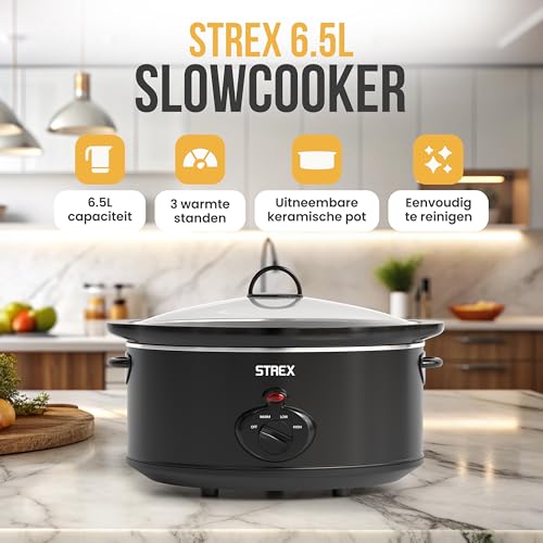 Miniatura 2 de Strex Olla De Cocción Lenta 6.5l - Sartén Interior De Cerámica Extraíble - Función Mantener Caliente - Olla De Cocción Lenta - Negro