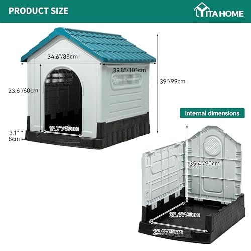 YITAHOME 41.3'' Folding Large Dog House Outdoor Plastic Doghouse with Adjustable Skylight and Elevated Base Water Resistant Pet House for Small, Medium, and Large Dogs (41.3''L*34.6''W*39''H) by YITAHOME - Image 7