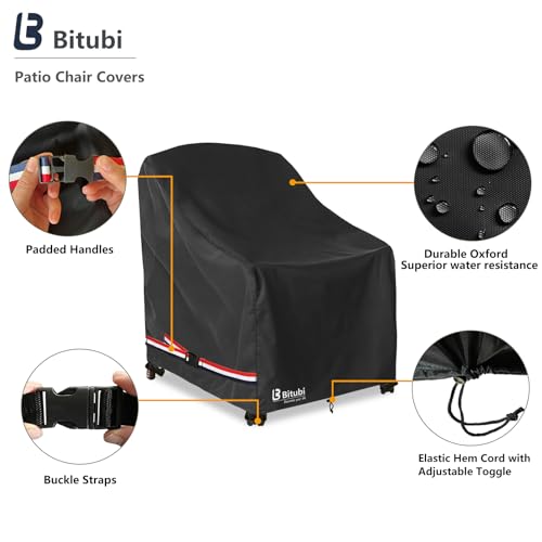 Image of Bitubi Waterproof Patio Chair Covers, Lounge Deep Seat Cover Fits Up to 32W x 34D x 34H inch, Heavy Duty Outdoor Lawn Patio Furniture Cover (2 Pack, Black)