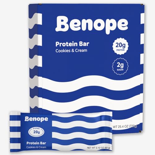 Benope Protein bar Cookies&Cream protein bar 60g x 12ea, high protein, low sugar, low carb, energy bar, nutritious snack, high protein snacks