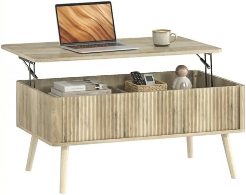 HOMCOM Table Basse relevable, Table de Salon avec 2 Compartiments...