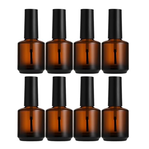 8Packs 15ml Amber Glass Nail Polish Bottle with Brush Refillable Empty Nail Varnish Brown Glass Container with Black Cap for DIY Nail Polish, Cuticle Oil, Essential Oils, Crafts