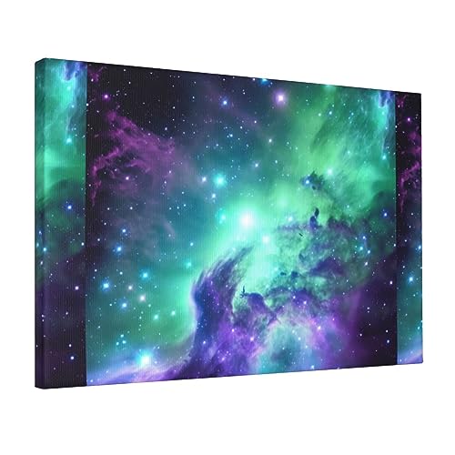 Toile galaxie verte et bleue pour décoration murale de bureau
