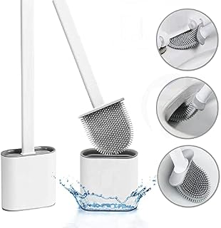 Muksy Silicone Toilet Brush Pack of 2 Toilet Brush Set, Flexible Toilet Brush Head with Silicone Bristles, Deep Cleaning White Toilet Brush with Removable Base for Bathroom, Standard, (123)