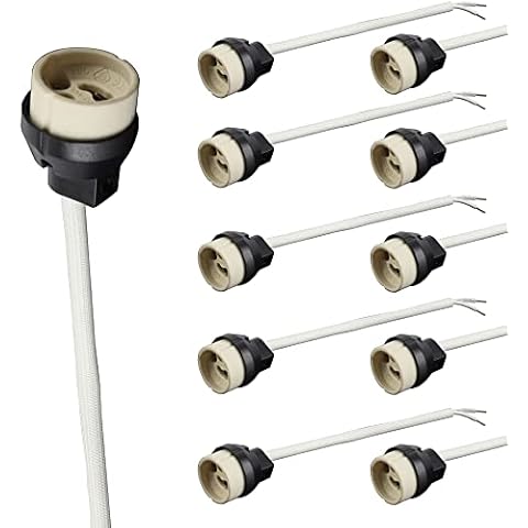 Yukojur 10 Pack GU10 Lamp Holder Ceramic Lamp Bases Connector with Cable and Insulation Sleeve for GU10 LED Bulbs Halogen Bulbs Downlights Main Bulb Socket Connector Lighting Fitting Cover
