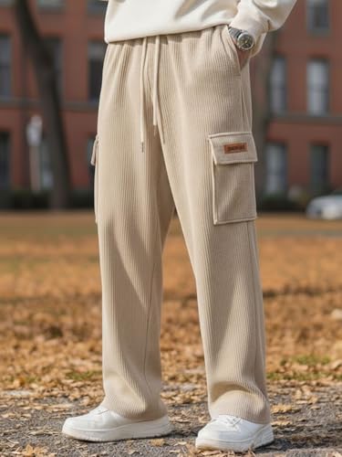 Image of Men's Ribbed Casual Cargo Pants | Stretchable & Comfortable Lower | Elastic Waist Drawstring | Relaxed Fit Stretchable & Comfortable Textured Fabric Cargo Pant for Men