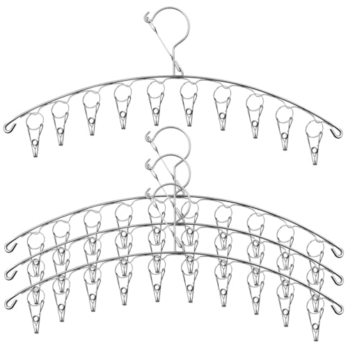 kuou 4 PCS Stainless Steel Drying Drip Hanger, Laundry Clothesline Hanging Rack Windproof Drying Rack with 10 Pegs for Underwear Socks Bras Baby Clothes Gloves