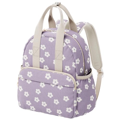 Image of Corduroy Toddler Backpack for Preschool Boys Girls Ages 2-4 | 12 Inch Water-Resistant Small Kids Backpack for School & Travel, Lightweight Daycare Bookbag(Medium,Purple Floral)