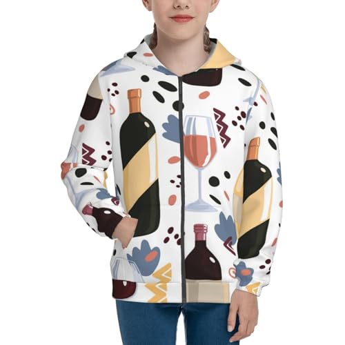 Wine Bottles Glasses Kid Hoodies Boys Zip Up Sweatshirts Girls Pullover with Pocket3