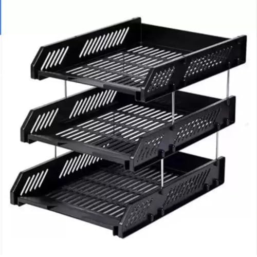 Image of 3 Layer Foldable File Rack | ABS Plastic Desk Organizer Tray for Office, School & Home | Multi-Tier Paper & Document Storage Shelf | Sturdy Black Finish