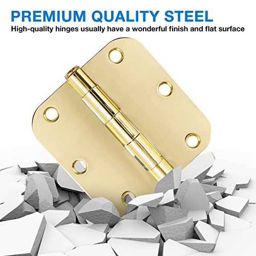 Image of 12 Pack Interior Door Hinges 3.5 inch X 3-1 /2 inch 5 /8 Radius, Polished Brass 3 inch Gold Round Standard Hinge for Bedroom Doors DIY Assembly Bi-fold Table Hardware Home Accessories House Eseentials